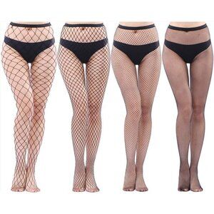 Women's 4-Pack Black Fishnet Tights with Different Patterns Stylish and Comfort